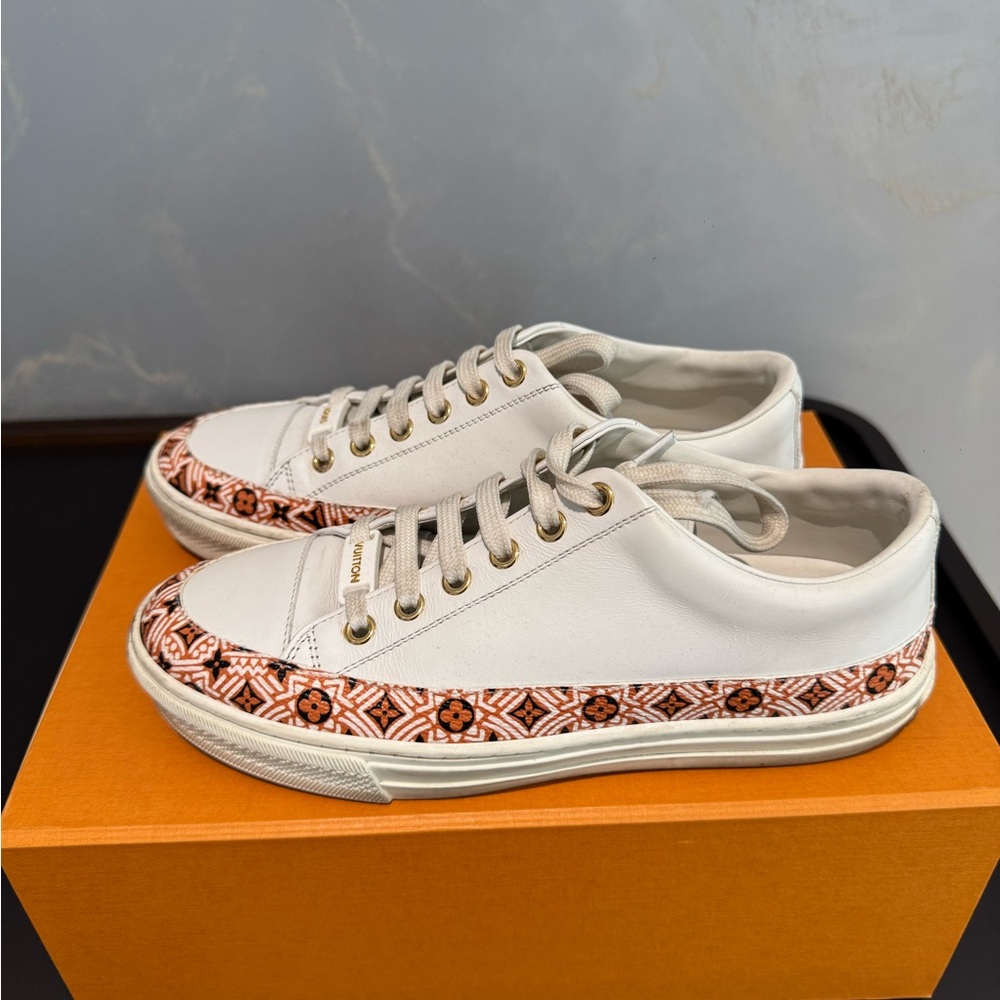 Louis Vuitton White Leather and Coated Canvas Stellar Low Top Sneakers Size 35.5 - Picture 3 of 4